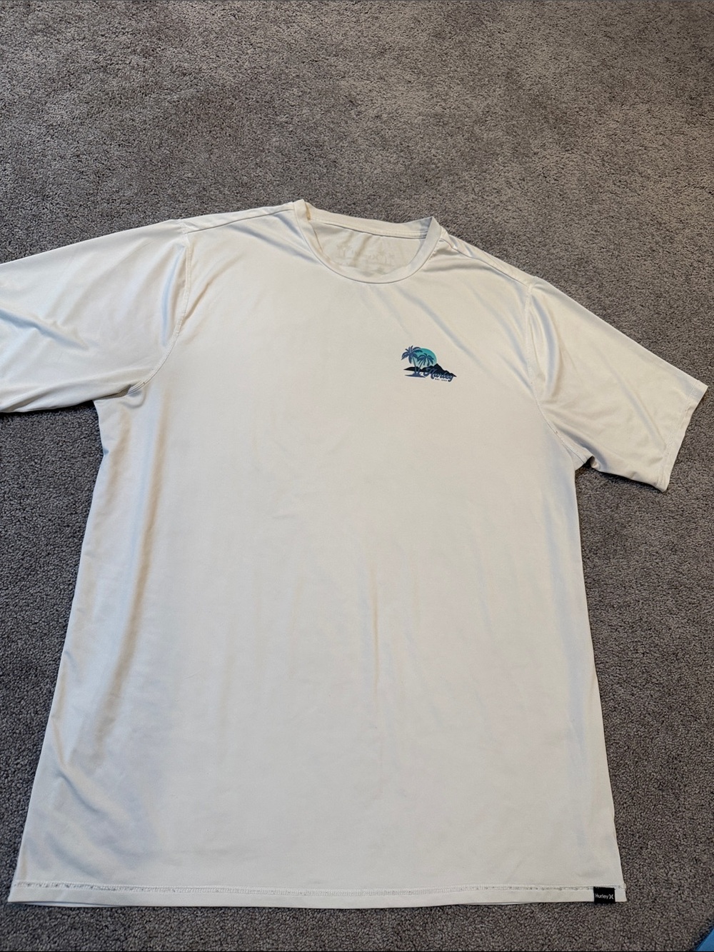 Hurley White Short-Sleeve Rash Gaurd with Blue Palm Graphic